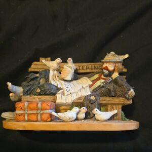 Hand-Painted Reclining Fisherman Sculpture with White Doves - Home Art